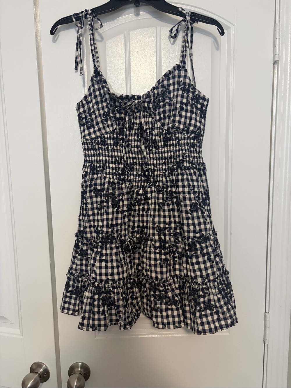 Francesca's Collections Navy Blue and White Gingham Tie-Strap Sundress